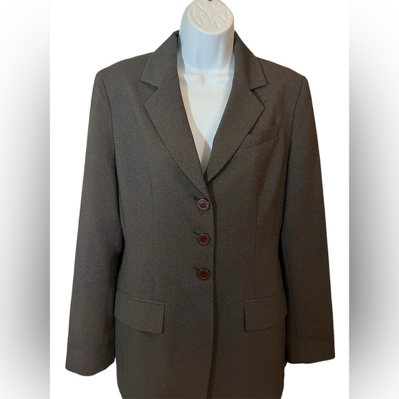 Anne Klein Blazer Womens 8 Suit Jacket Tweed Brown Long Career Work Office Korea - Picture 3 of 10